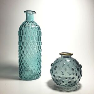 TEXTURED GLASS BOTTLE & BUD VASE SET OF 2